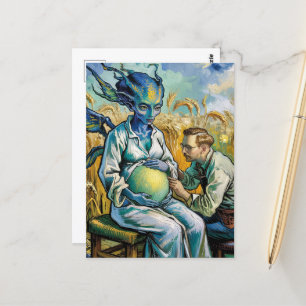 Schwangere Alien Ärztin besucht Weizenfeld Postkarte