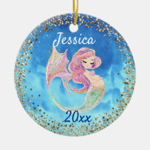 Schwangere erwartet Meerjungfrau Gold Confetti Keramik Ornament