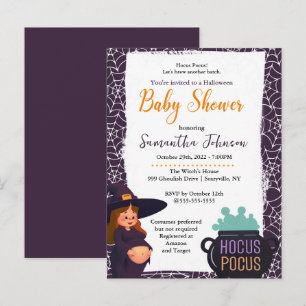 Schwangere Hexenmeister Halloween Baby Shower Cost Einladungspostkarte