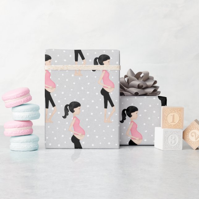 Schwangere Mama auf Polka-Punkten Geschenkpapier (Babyparty)
