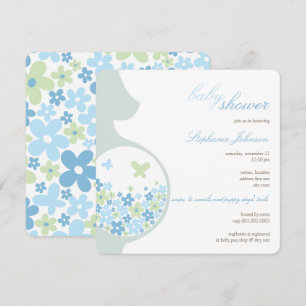 Schwangere Mama und Blue Daisies Chic Boy Baby Dus Einladung