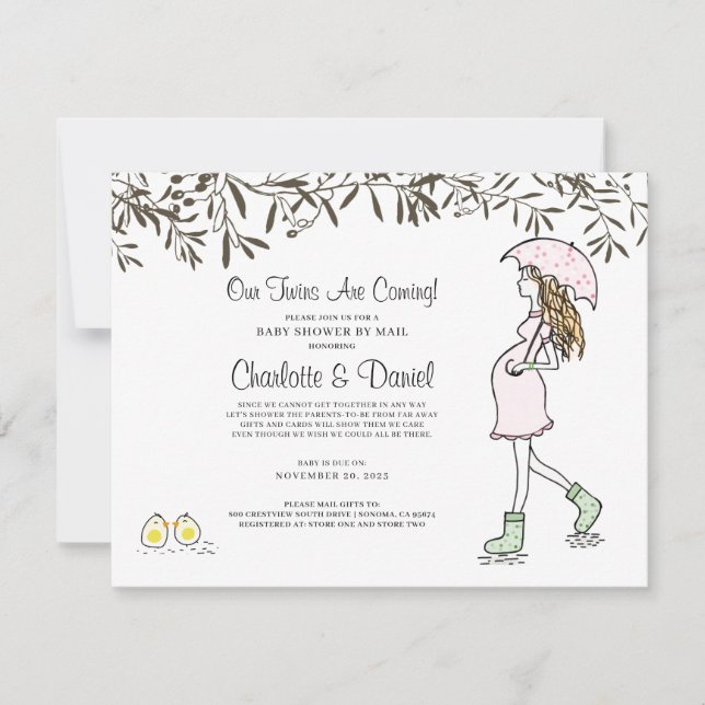 Schwangere Mama unter einer Schirmdusche Einladung (Vorderseite)