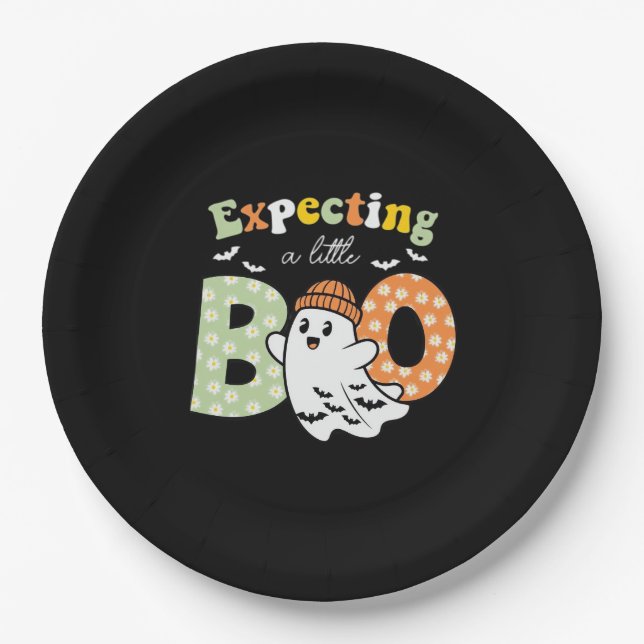 Schwangere Mama wird Little Boo lustiger Halloween Pappteller (Vorderseite)