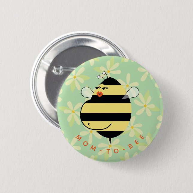 Schwangere Mutter-Biene Gelbe Blumen  Button (Vorne & Hinten)
