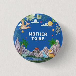 Schwangere Mutter Blau Rawr Vulkan Dino Baby-Party Button