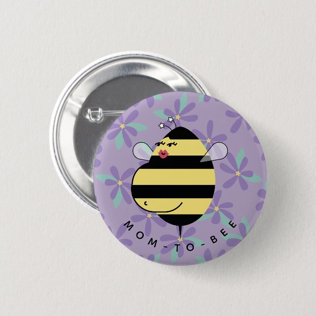 Schwangere Mutter-to-Bee Lila Blumen  Button (Vorne & Hinten)