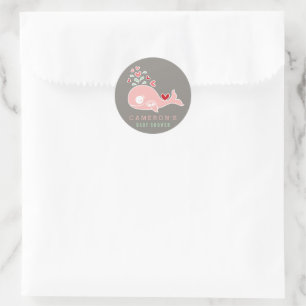 Schwangere Pink Mommy Whale & Twin Girls Babydusch Runder Aufkleber