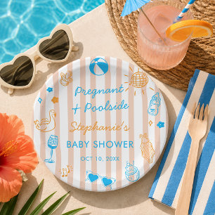 Schwangere & Poolside Sommer-Poolparty-Baby-Shower Pappteller