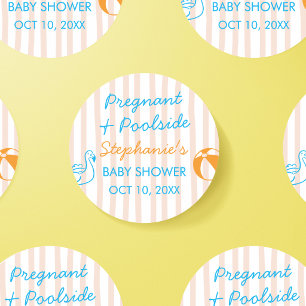 Schwangere und Poolparty im Sommer Baby-Shower-Par Runder Aufkleber