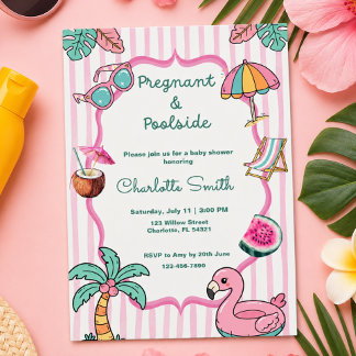Schwangere und Poolparty-Tropische Babyparty Einladung