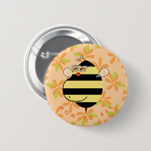 Schwangere werdende Mutter mit Brille Orange flora Button