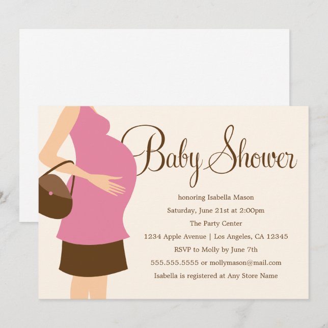 Schwangerer Bauch - rosa | Baby Shower Einladung (Vorne/Hinten)
