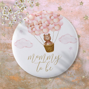 Schwangerer Teddybär Rosa Mädchen Baby-Party Button