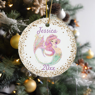 Schwangerin erwartet Meerjungfrau Gold Confetti Ke Keramik Ornament
