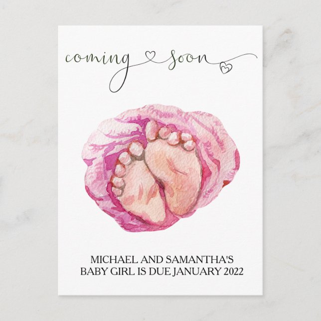 Schwangerschaft Ankündigung Aquarell Baby Säugling Postkarte (Vorderseite)