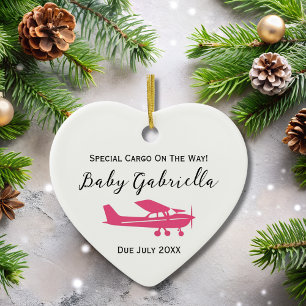 Schwangerschaft Ankündigung Baby Foto Pink Cessna  Keramik Ornament