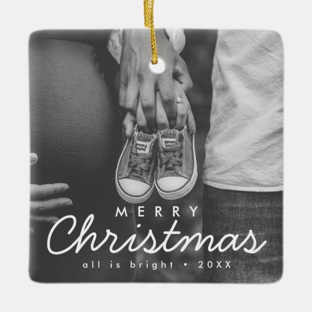 Schwangerschaft Ankündigung Foto Weihnachten Keramikornament (Vorderseite)