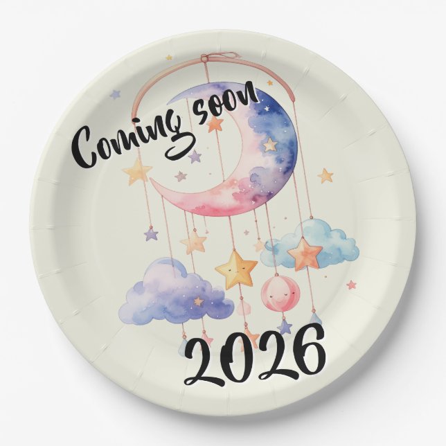 Schwangerschaft baby 2026 Wolken mobile  Pappteller (Vorderseite)