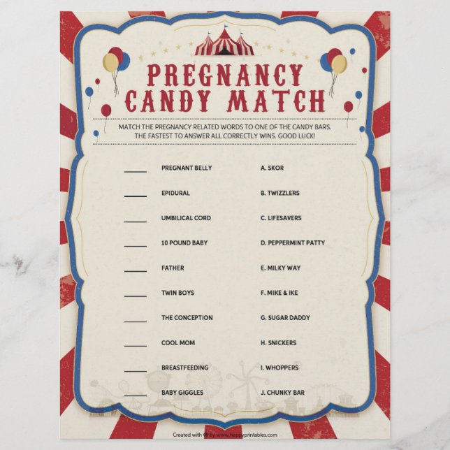 Schwangerschaft Candy Match [Thema Zirkus] Briefbogen (Vorderseite)