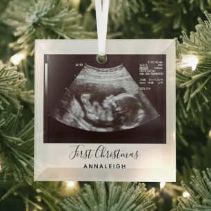 Schwangerschafts-Ultraschall-Foto Erstes Weihnacht Ornament Aus Glas