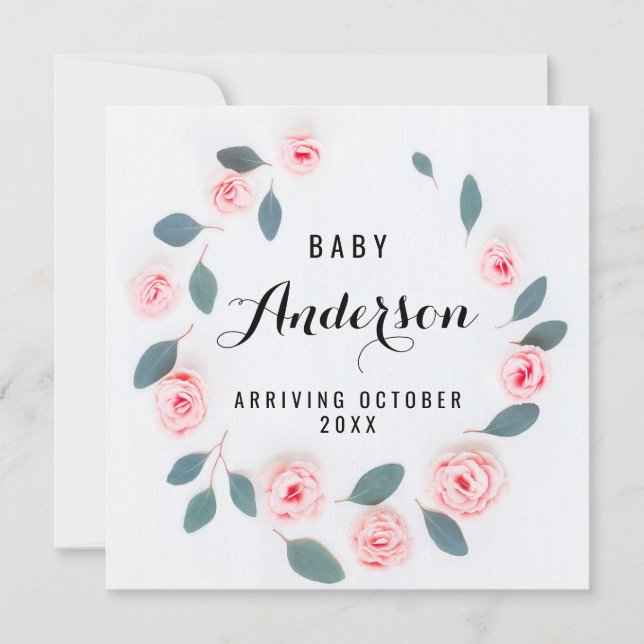 Schwangerschaftsankündigung - Grüner Kranz Dankeskarte (Vorderseite)