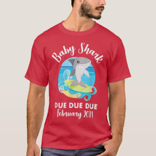 Schwangerschaftsankündigung Hai Baby fällig Febru T-Shirt