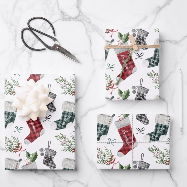 Schwangerschaftsankündigung Strumpf der Wasserfarb Geschenkpapier Set (Vorderseite)