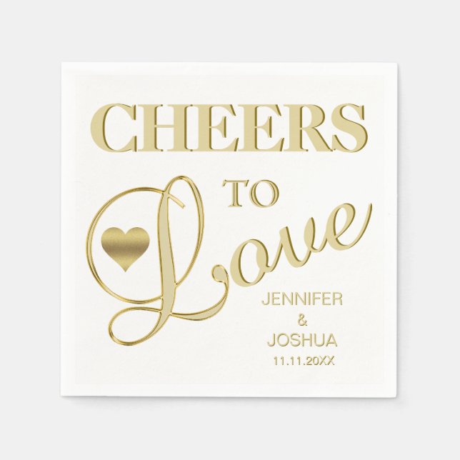 SCHWANKEN FÜR LIEBE White Heart Gold Wedding Serviette (Vorderseite)
