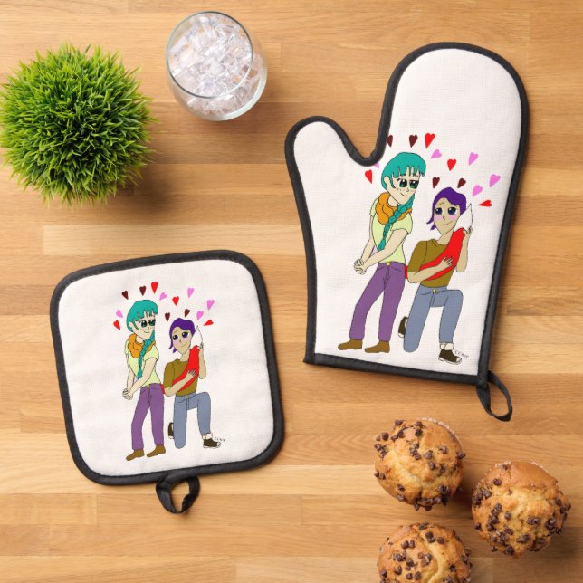 Schwanz Liebe Ofenhandschuh & Topflappen-Set (Oben Unten)
