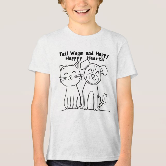 Schwanz Wags & Happy Hearts Kunstgewerbe Tri-Blend Shirt (Vorderseite)
