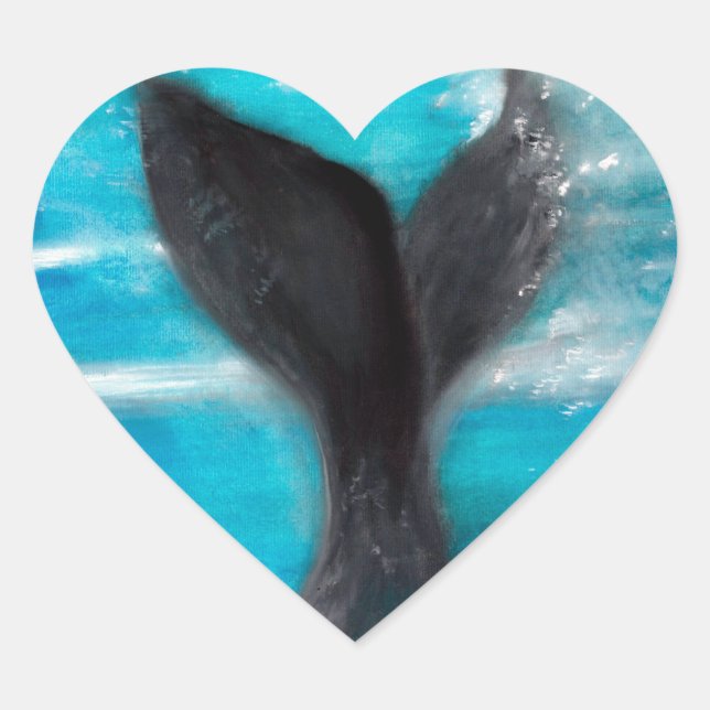 Schwanz Whale Wasserfarbe Herz-Aufkleber (Vorderseite)