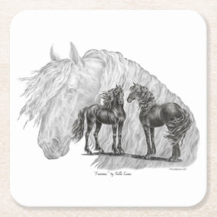 Schwänze von Black Friesian Horses Manes Rechteckiger Pappuntersetzer