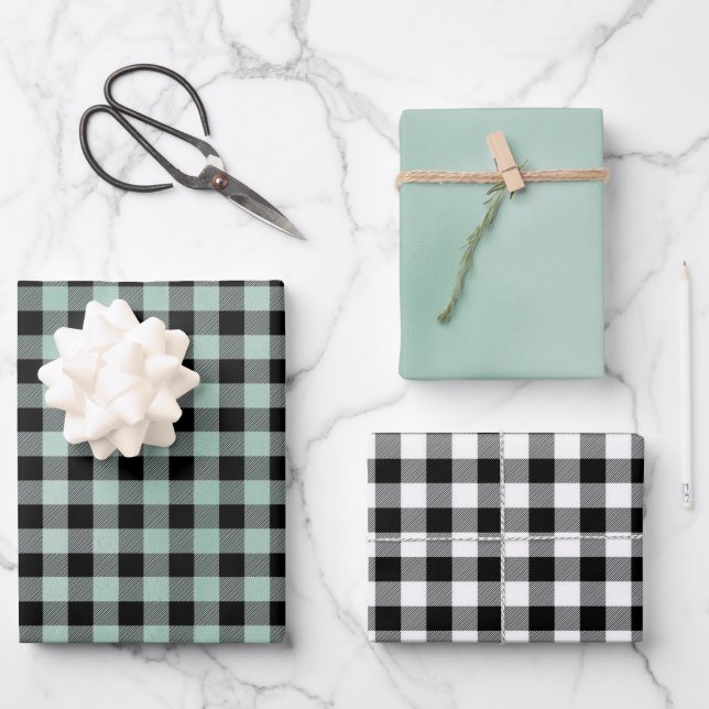Schwargrün Kariert Geschenkpapier Set (Vorderseite)