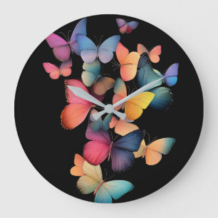 Schwarm der Schmetterlinge - farbenfroher Regenbog Große Wanduhr