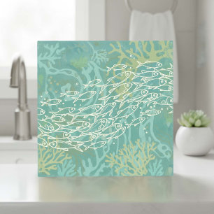 Schwarm von Fischen in Korallen Teal ID1198 Fliese