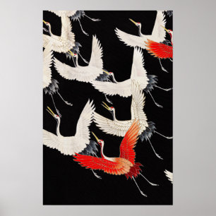 Schwarm von Kranichvögeln Vintage-Kunst Poster