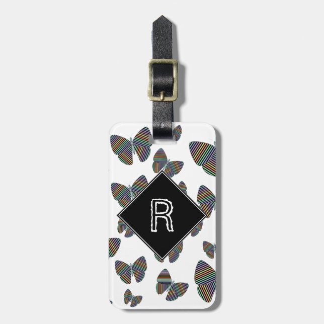 Schwarm von Schmetterlingen mit farbigen Streifen Gepäckanhänger (Vorderseite vertikal)