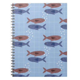 Schwarmfisch Blaues Gittermuster Notizbuch Notizblock