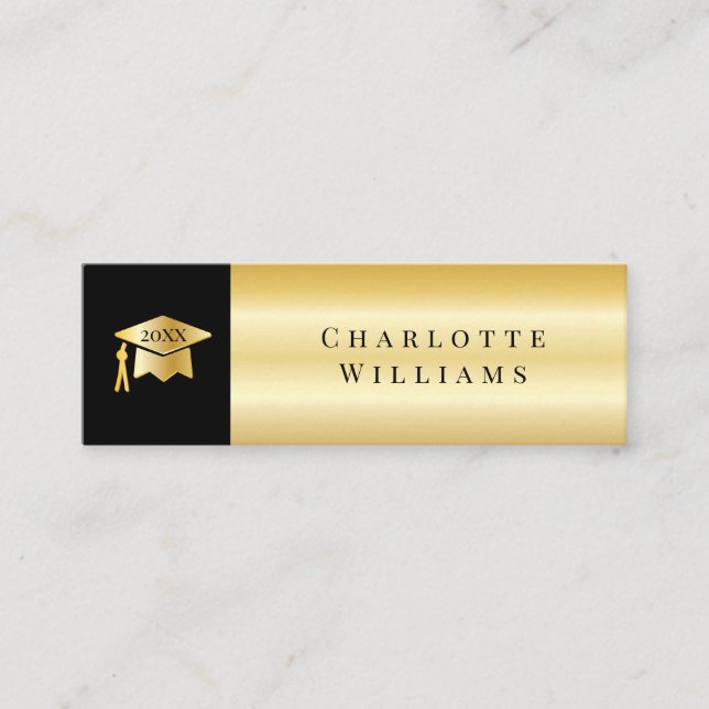 Schwarz 2023 | Gold Grad Cap Abschluss Einsteckkar Mini Visitenkarte (Vorderseite)