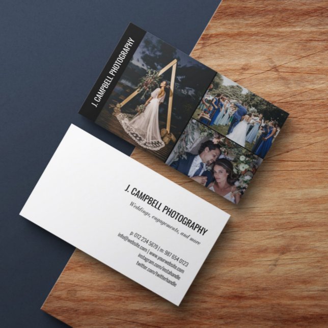 Schwarz 3 FotoCollage Beruflich Fotograf Visitenkarte (Von Creator hochgeladen)