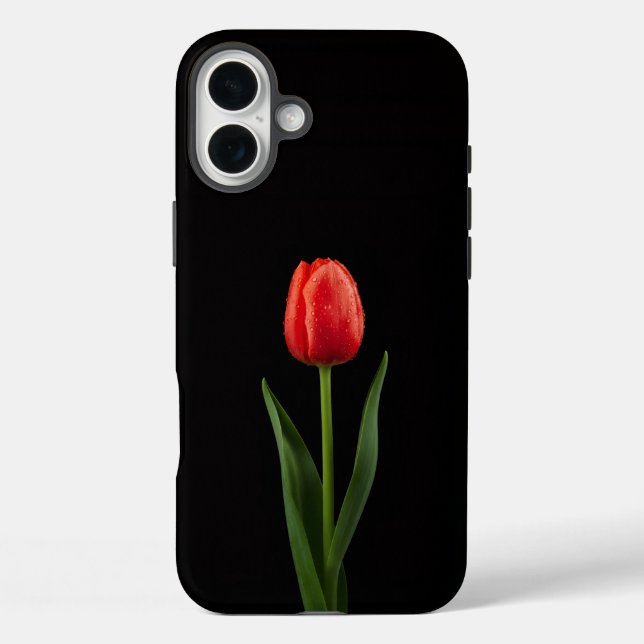 Schwarz 4 Luxe iPhone 16 Plus, Rubinrote Tulpe Plus Hülle (Rückseite)