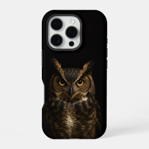 Schwarz 4 Luxe iPhone 16 Pro Mate, Golden Eye Owl Hülle