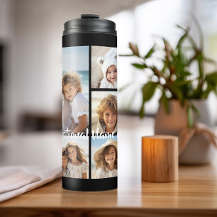 Schwarz 9 Foto Square Collage - mit Skriptweiß Thermosbecher