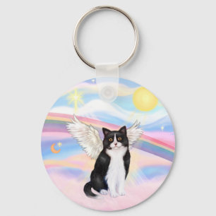 Schwarz & Amp; Weiße Katze - Wolken Schlüsselanhänger