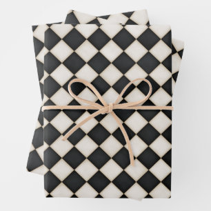 Schwarz & Antique Weiße Diamanten Geschenkpapier Set
