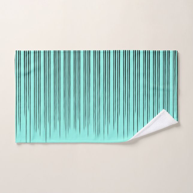 Schwarz/Aquamarin Blau Stilvolles Streifenmuster Handtuch (Handtuch)