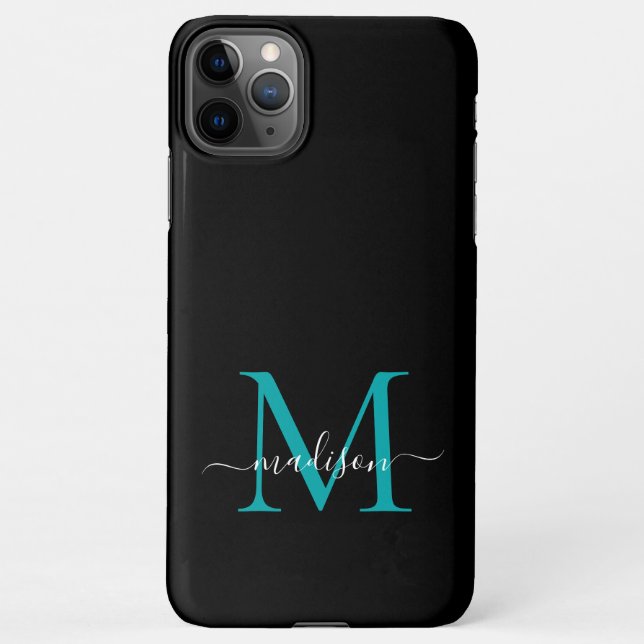 Schwarz-Aquamarin-grüner Monogramm-Feministerienna iPhone Hülle (Rückseite)