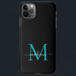 Schwarz-Aquamarin-grüner Monogramm-Feministerienna iPhone 11Pro Max Hülle<br><div class="desc">Moderne,  Aquamarine grüne Monogramm Feminine Script Name Handy Fall</div>