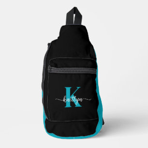 Schwarz-Aquamarin-Monogramm Crossbody Bag