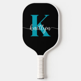 Schwarz-Aquamarin-Monogramm Pickleball Schläger